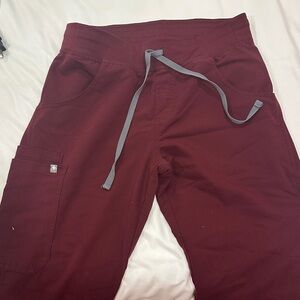 FIGS KADE Pants with Gray Drawstring MAROON SMALL TALL